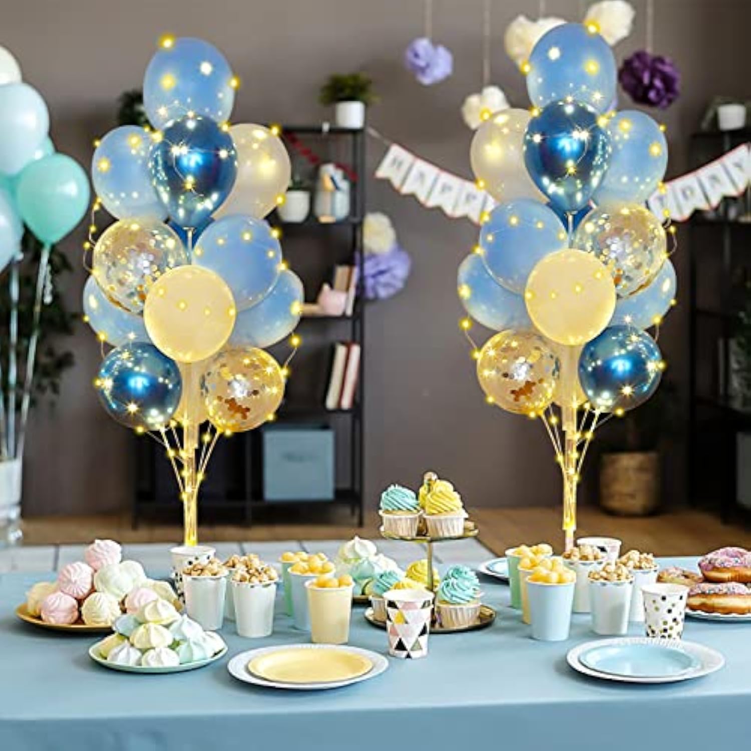 Balloon Stand Kit For Floor With String Light 2 Set Baby Blue Centerpieces Balloon Holder Decoration For Wedding Baby Shower Birthday Party Bachelorette Party