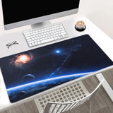 Extended Xxl Desk Mat With Cosmic Design,Space Galaxy With Gaming Mouse Pad, Computer Mouse Pad With Blue Earth And Stars,Mouse Pad Gaming For Gamer, Office & Home?31.5X15.7 Inches