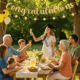 Gold Congratulations Banner – Pre-Strung Glitter Graduation Decorations For Party, Promotion, Wedding, Retirement, Or Work Celebration – Reusable Congrats Sign For Backdrop Or Fireplace