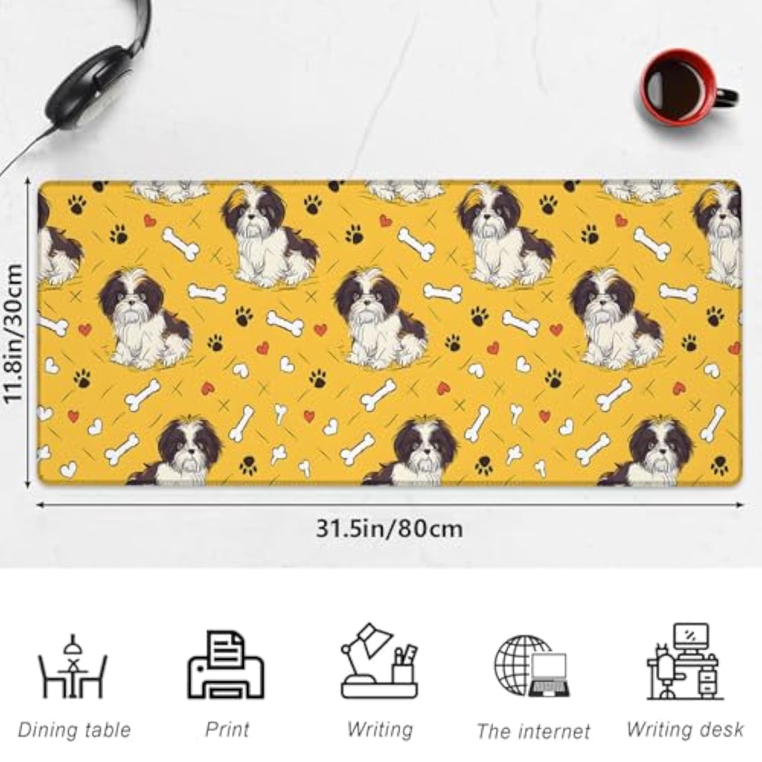 Cute Dog Gaming Mouse Pad, 31.5"×11.8" Extended Desktop Puppy Mouse Pads For Keyboard Laptop Computer, Large Desk Mat With Stitched Edges For Work Office Desk Decor (Funny Shih Tzu)