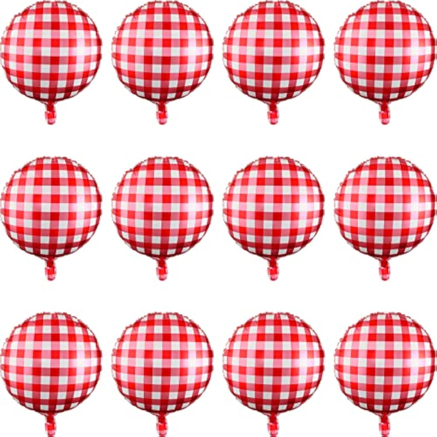 50 Pieces 18 Inches Checkerboard Balloons Aluminum Foil Balloons Party Decorations For Summer Picnic Bbq Party Decor Birthday Holiday Racing Themed Supplies(Red, White)