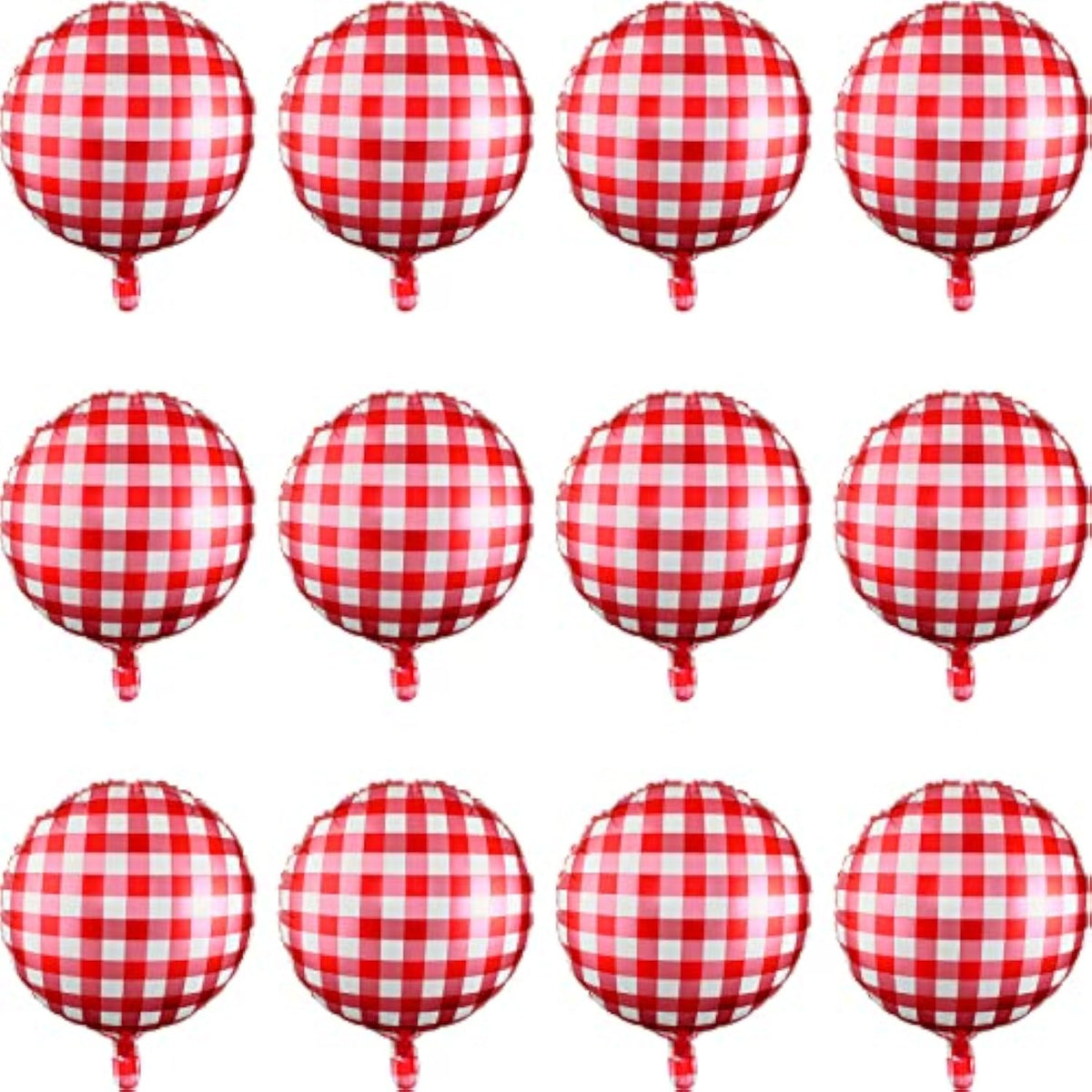 50 Pieces 18 Inches Checkerboard Balloons Aluminum Foil Balloons Party Decorations For Summer Picnic Bbq Party Decor Birthday Holiday Racing Themed Supplies(Red, White)