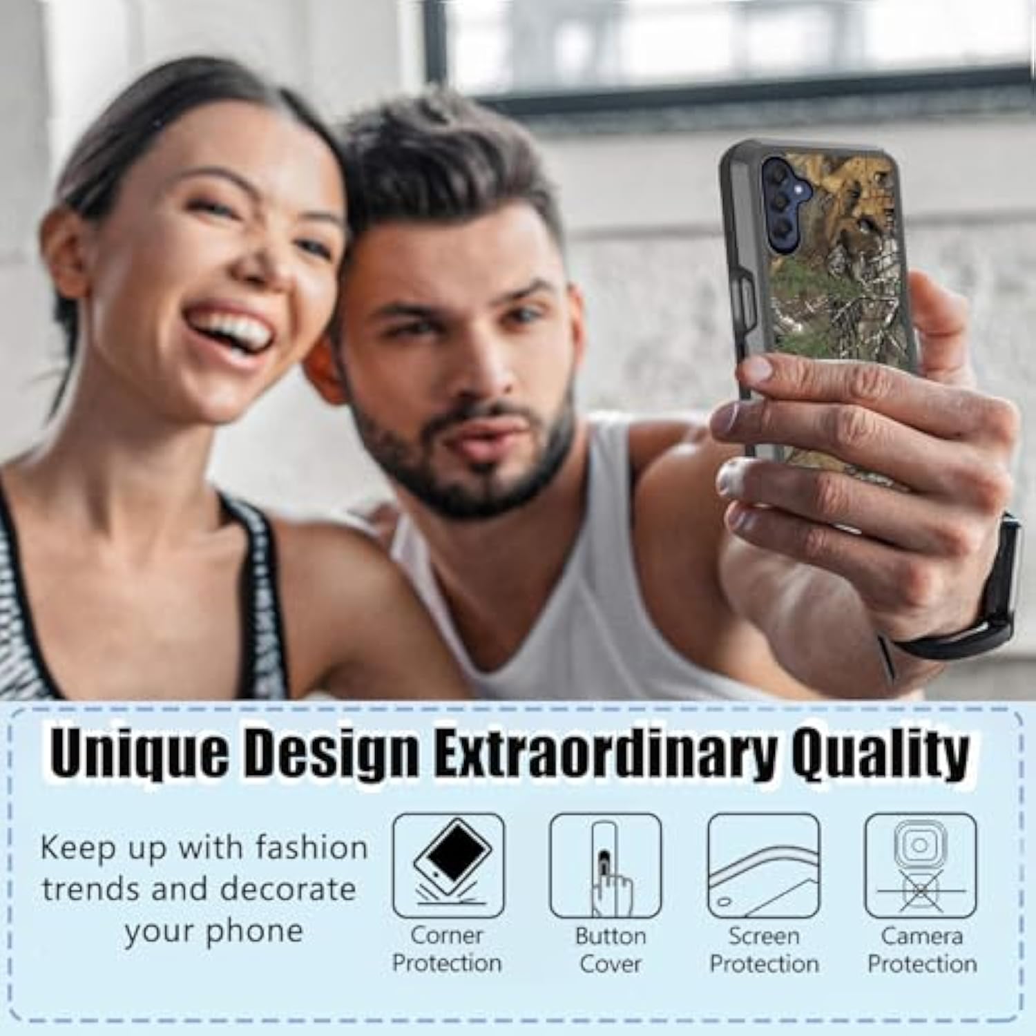 Compatible For Samsung Galaxy A15 5G Case With Screen Protector For Men Boy Camo Design [Military Grade Protection] Heavy Duty Shockproof Case 6.5Inch, Camouflage