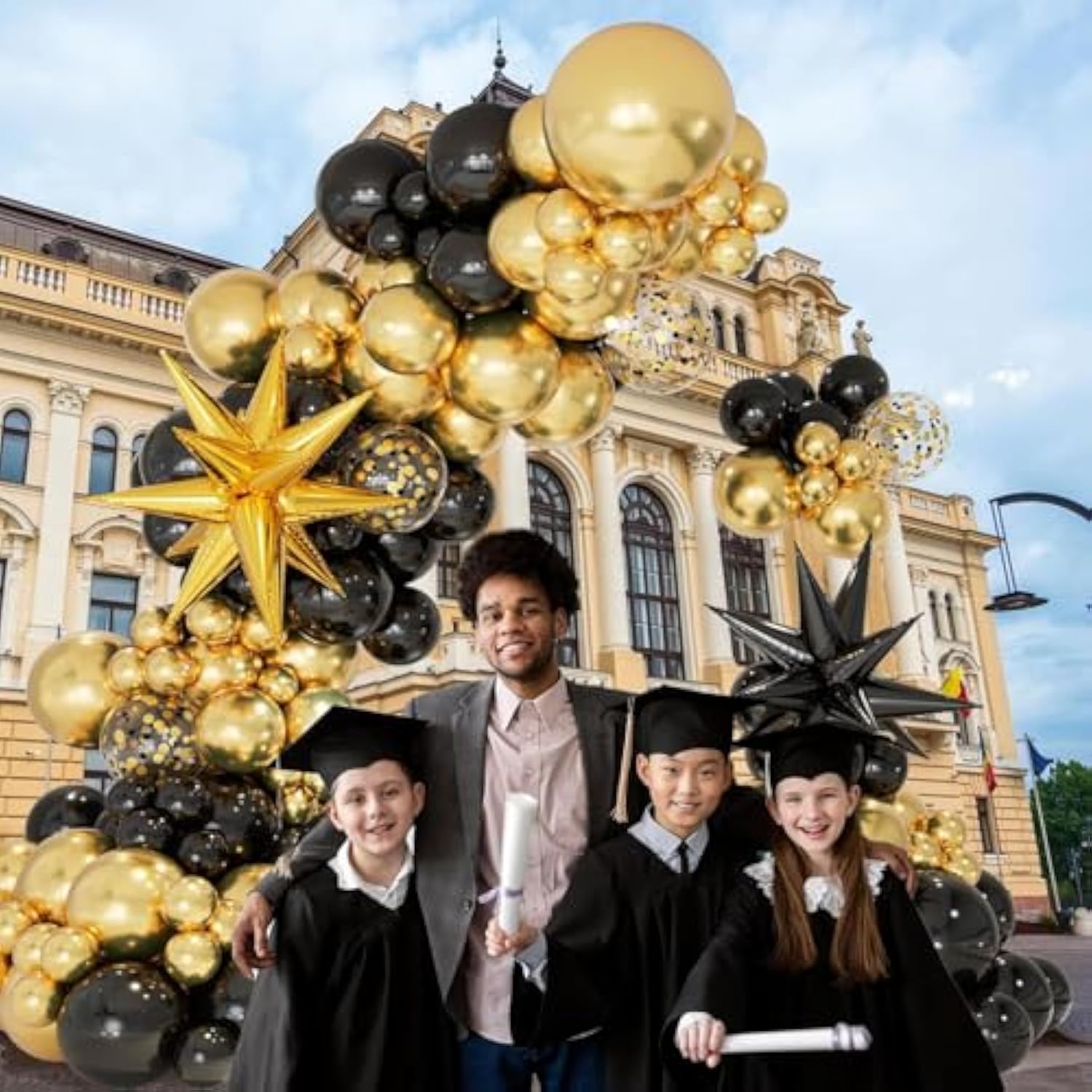 146pc Black Gold Balloon Garland Arch Kit with Star Foil Balloons Party Decor