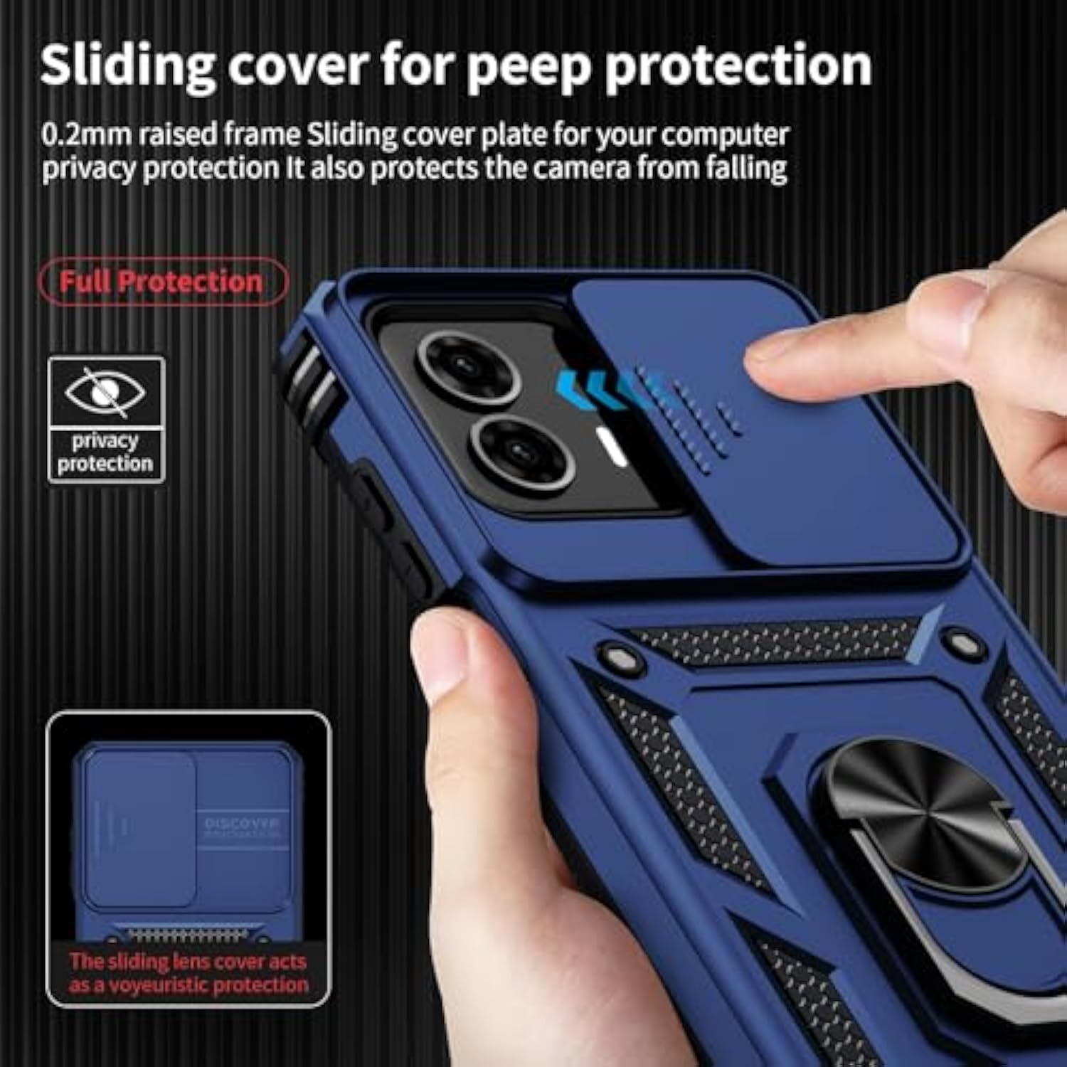 For Moto G Power 5G 2024 Case With Camera Lens Cover Hd Screen Protector, 10 Ft Grade Drop Protection, Magnetic Ring Holder Kickstand Protective Phone Case, Navy Blue