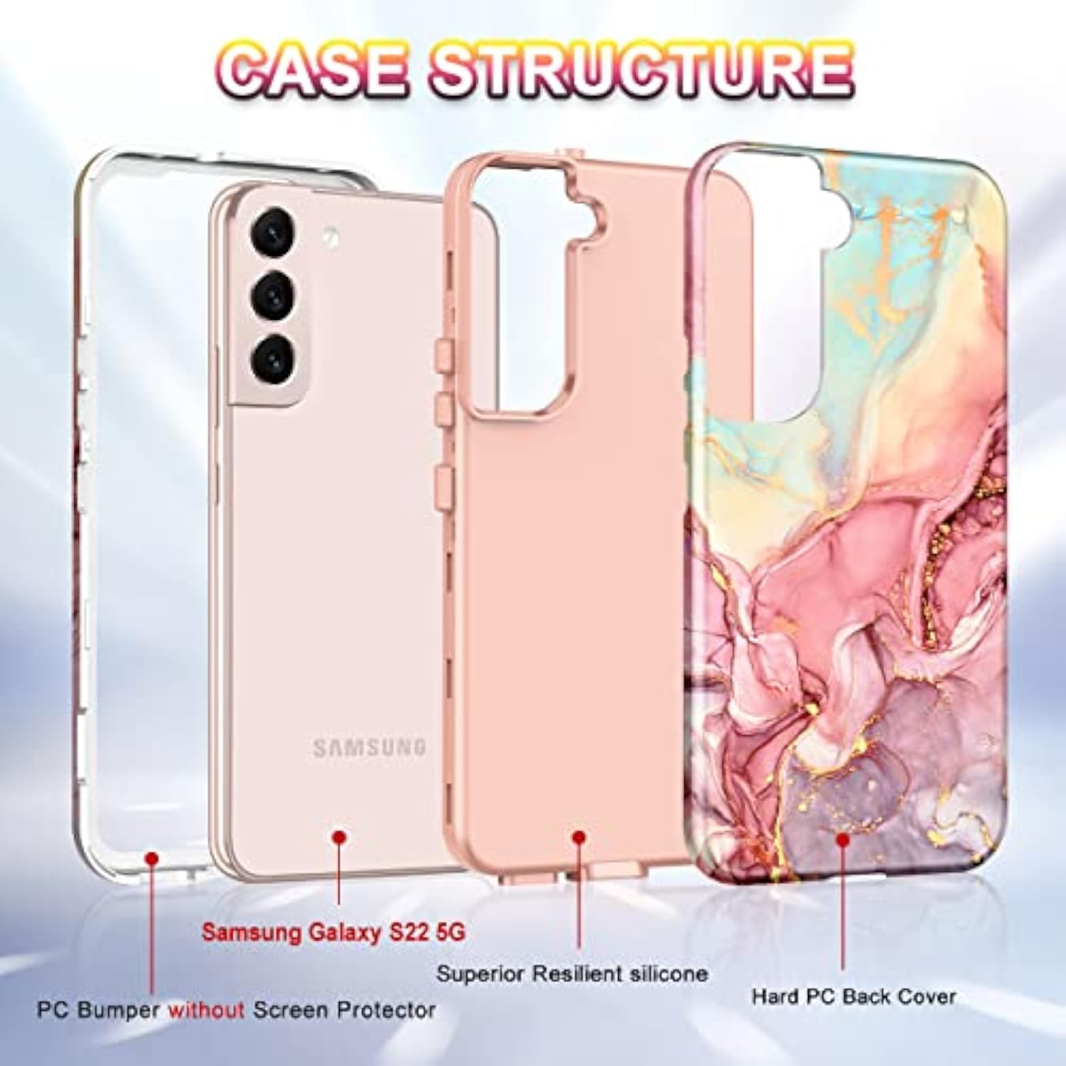 Samsung Galaxy S22 Heavy Duty Shockproof Full Body Rugged Hard Pc Soft Silicone Case For Women