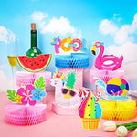9 Pcs Summer Pool Honeycomb Centerpieces Pool Party Decorations Beach Party Supplies 3D Double Side Watermelon Honeycomb Flamingo Paper Signs For Baby Shower Hawaiian Luau Party Supplies