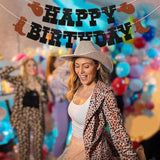 Cowboy Happy Birthday Banner - Western Birthday Party Sign For Cowboy Cowgirl, Horse Racing Party Decor, Rodeo Theme Birthday Decorations Black & Brown Glitter