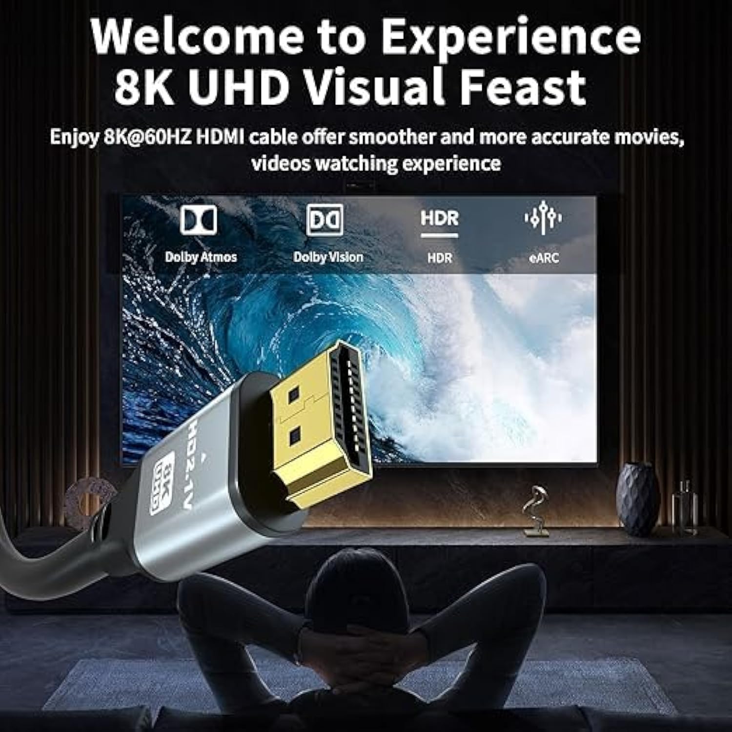 Hdmi Cable 12Ft, 48Gbps 8K@60Hz 4K@120Hz, Hdcp 2.2 & 2.3, Dts:X, Hdr 10 Compat