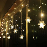 13Ft/4M 96 Led Snowflake Curtain String Lights Plug-In Memory Window Lights With 8 Modes For Christmas, Wedding, Party,W