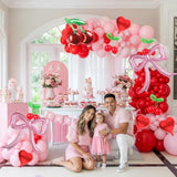 Pink Red Cherry Balloon Garland Arch Kit Coquette Bow White Balloons For Girls Birthday Cherry On Top Berry First Summer Fruit Party Baby Shower Cherries Party Decorations