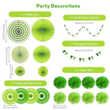Green Party Decorations With Hanging Paper Fan, Tissue Paper Pom Poms, Circle Dots Garland, Triangle Pennant For For Birthday Party Supplies (Green)