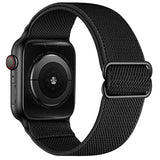 Xl Stretch Solo Loop Band Compatible With Apple Watch Series 10/9/8/7/6/5/4 Se Ultra 2/1 49Mm 46Mm 45Mm 44Mm, Adjustable Stretchy Elastic Nylon Braided Sport Strap For Iwatch Women Men, Black