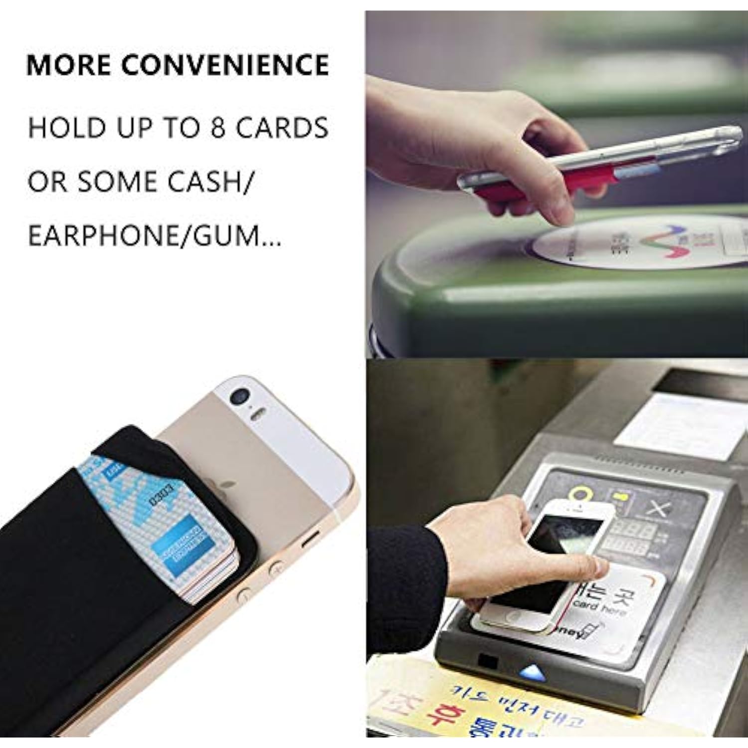 3-Pack Adhesive Phone Wallet, Double Secure Stick-On Card Holder - Black