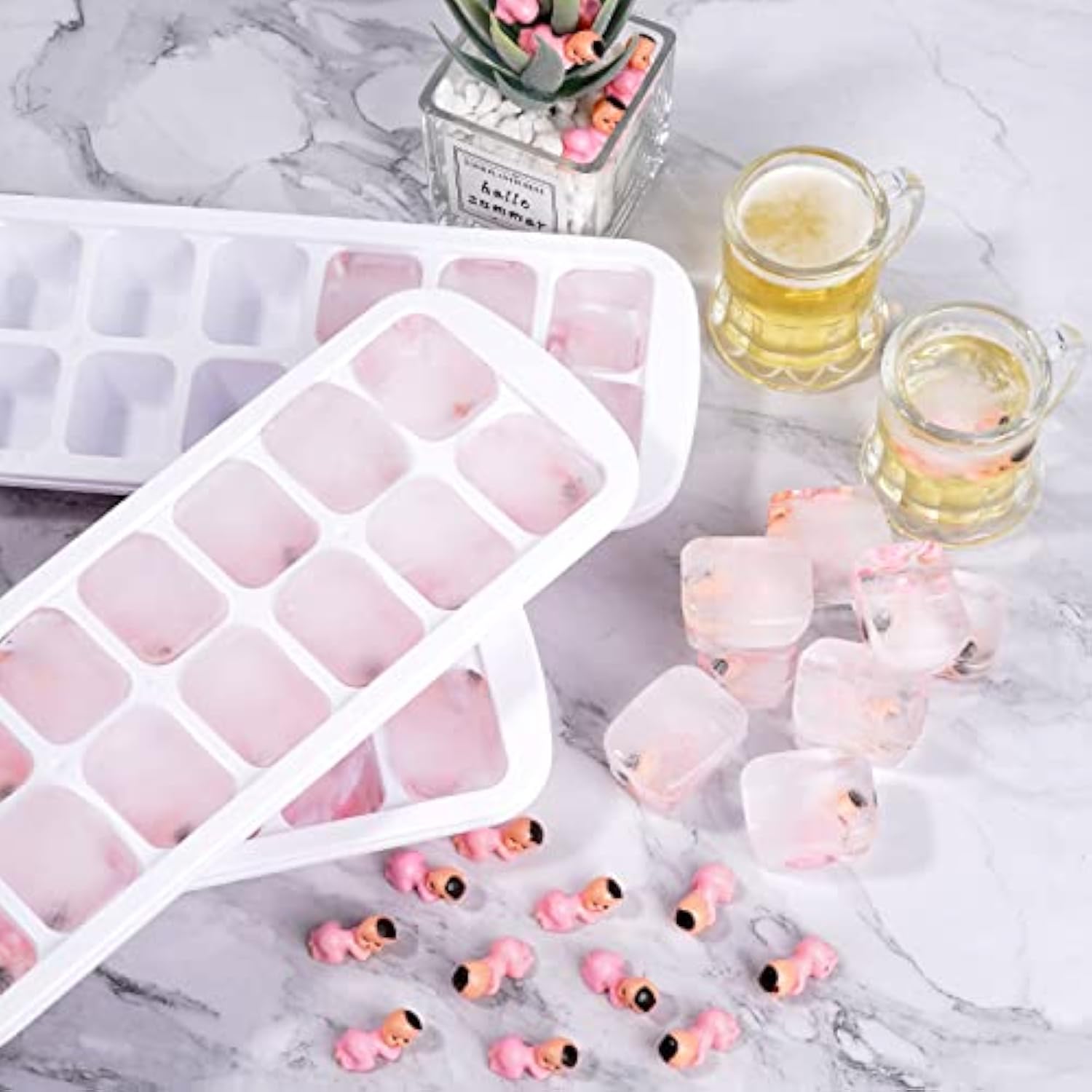 My Water Broke Baby Shower Game With 100 Mini Plastic Babies, 3 Ice Cube Trays, For Party Decorations Baby Shower Games (Pink)