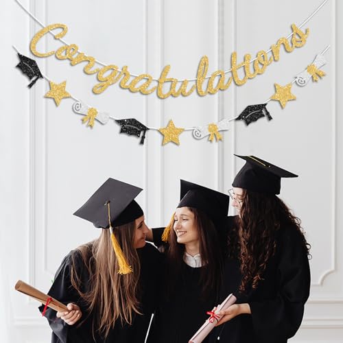 Congratulations Banner Gold Graduation Decorations Class of 2026 Prestrung Congrats Grad Banner for Middle School High School College Graduate Party Decorations