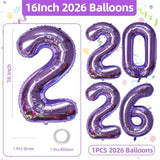 16 Inch Purple 2026 Foil Number Balloons Party Supplies