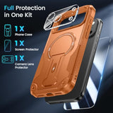 3 In 1 For Iphone 17 Pro Max Case [Compatible With Magsafe] [Invisible Kickstand] [Hd Screen Protector] [Camera Lens Protector], Protective Magnetic Phone Cover For Iphone 17 Promax (Orange)