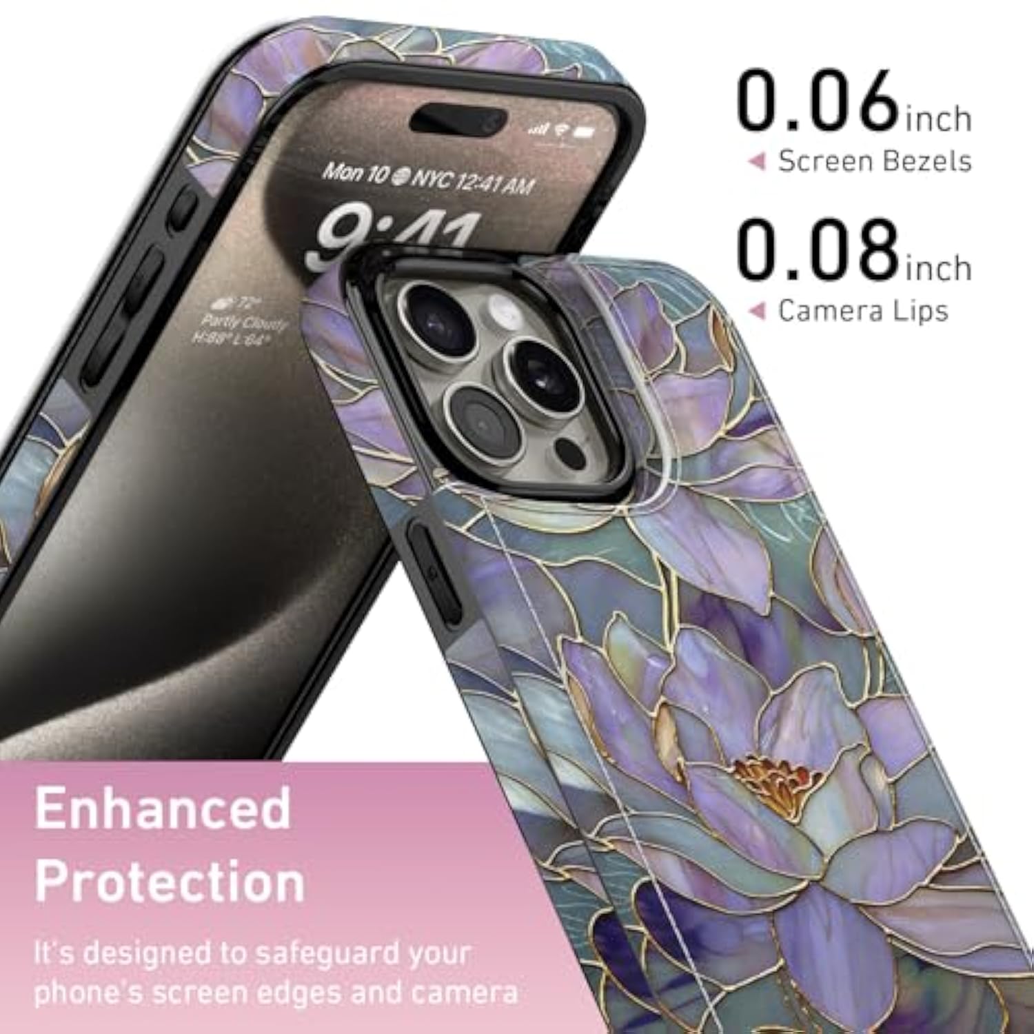 For Iphone 13 Pro Wallet Case With Card Holder, Rfid-Blocking, Military-Grade Protection & Uv-Printed Artwork, Magnetic Closure With Leather Kickstand - Dreamy Lotus