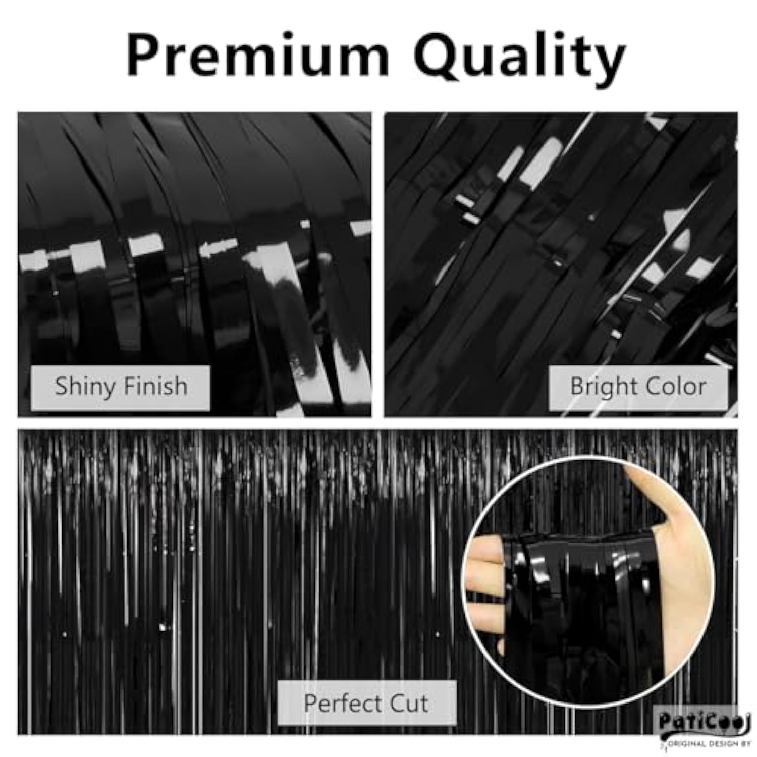 4-Pack Thick Black Tinsel Backdrop 3.2 x 8.2ft Foil Fringe Streamers