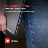 16Gb Store 'N' Stay Nano Usb 3.2 Gen 1 Flash Drive Snag-Free Low Profile Thumb Drive - Blue