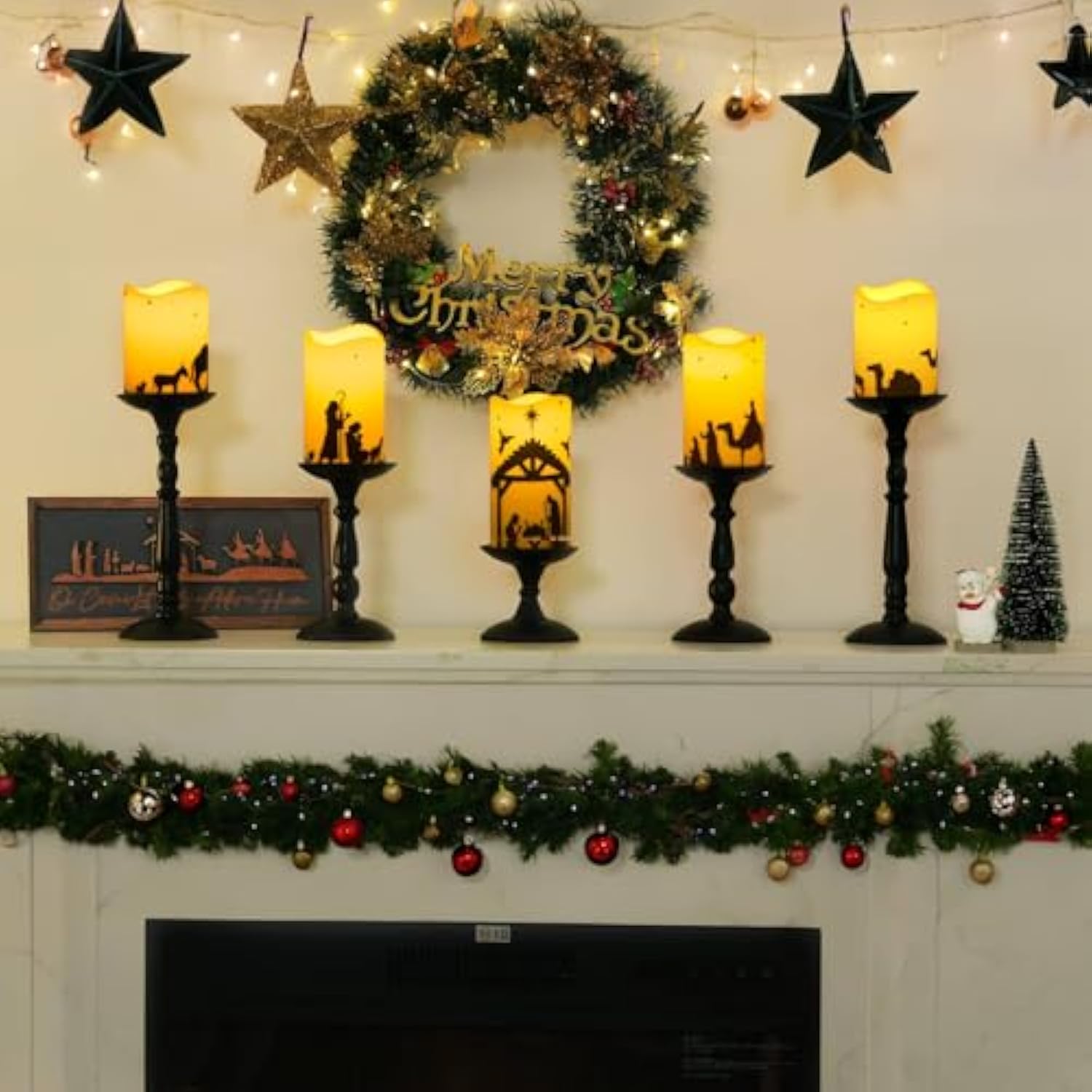 Nativity Scene Candles Sets Of 5 - Christmas Flameless Candles Religion Decor For Home Outdoor Indoor Adventure Table Window Craftwork Yard Xmas Holiday Display