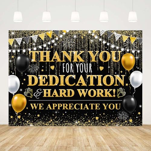 7x5ft We Appreciate You Backdrop Thank You for Your Dedication and Hard Work Photography Background Black Gold Teacher Employee Staff Doctors Nurse Appreciation Week Party Decorations Banner