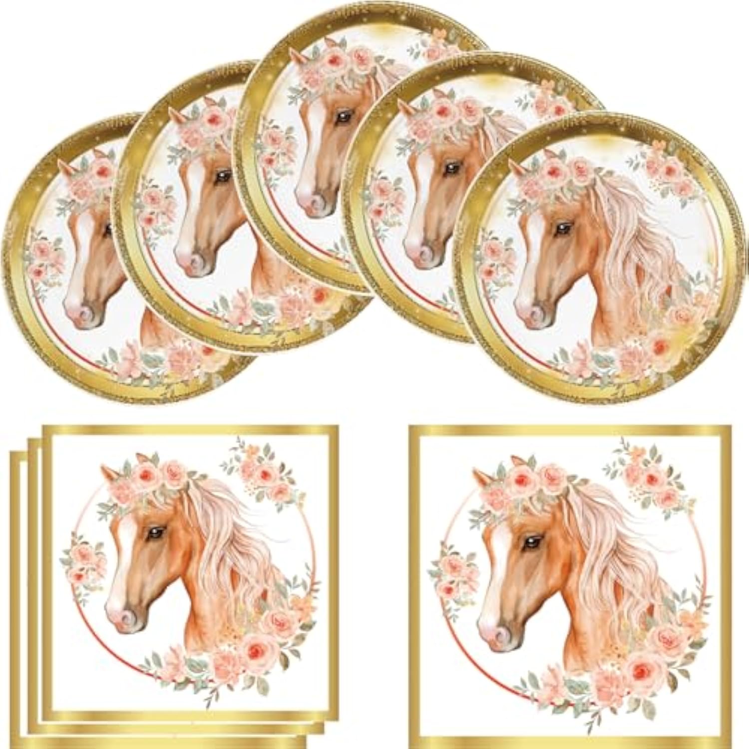Horse Birthday Party Supplies, 20 Plates And 20 Napkins, Cowgirl Wild Horse Birthday Party Baby Shower Decorations Supplies Paper Plates Napkins For Girls Kids 20 Guests