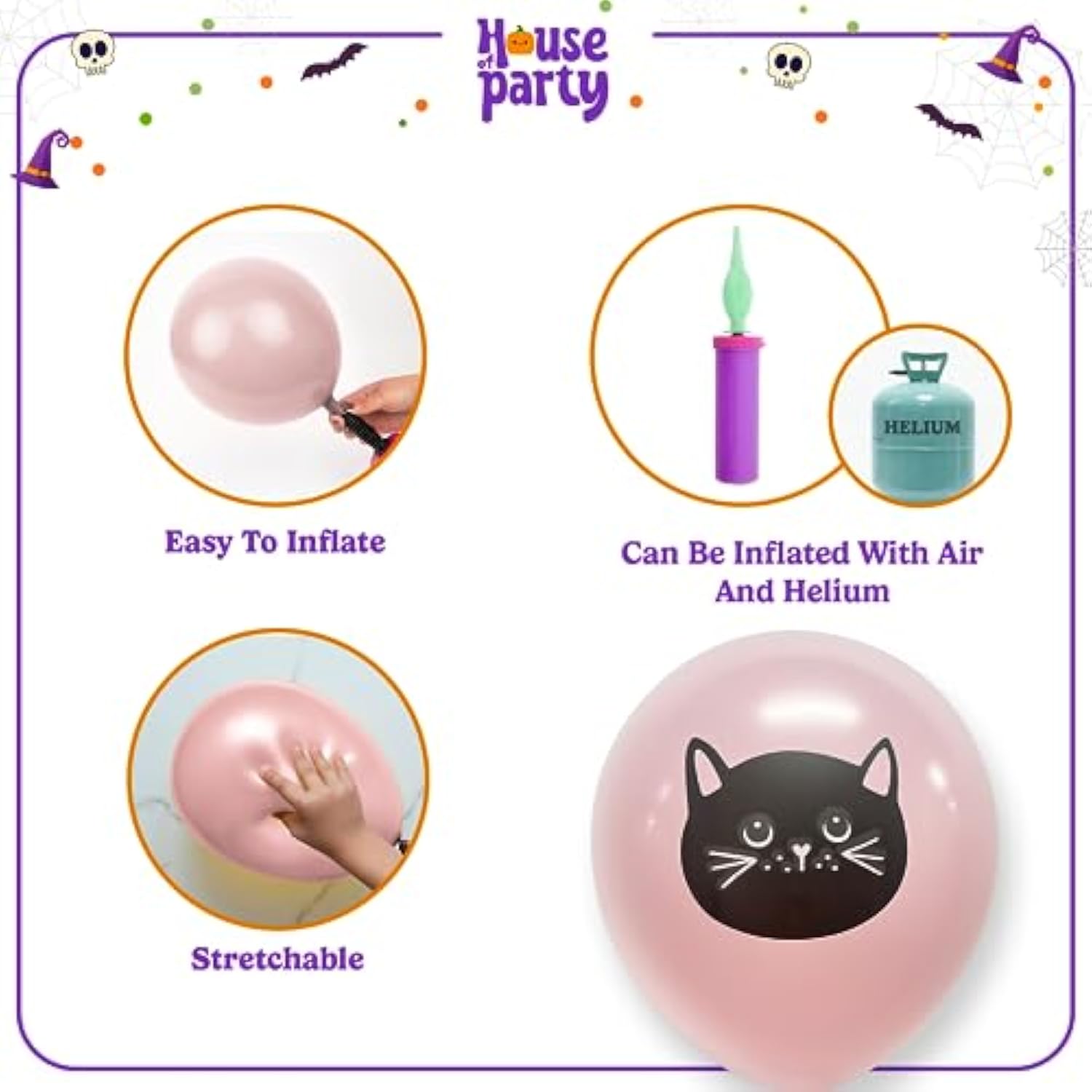50pcs Halloween Balloons Set Pink Black Witch Cat Latex Balloons for Party Decor