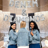 Denim And Diamonds Party Decorations Include Denim And Diamonds Silver Balloon Banner Denim And Pearls Party Decor For Crystal Theme Bridal Shower Blue Jeans Wedding Bachelorette Party
