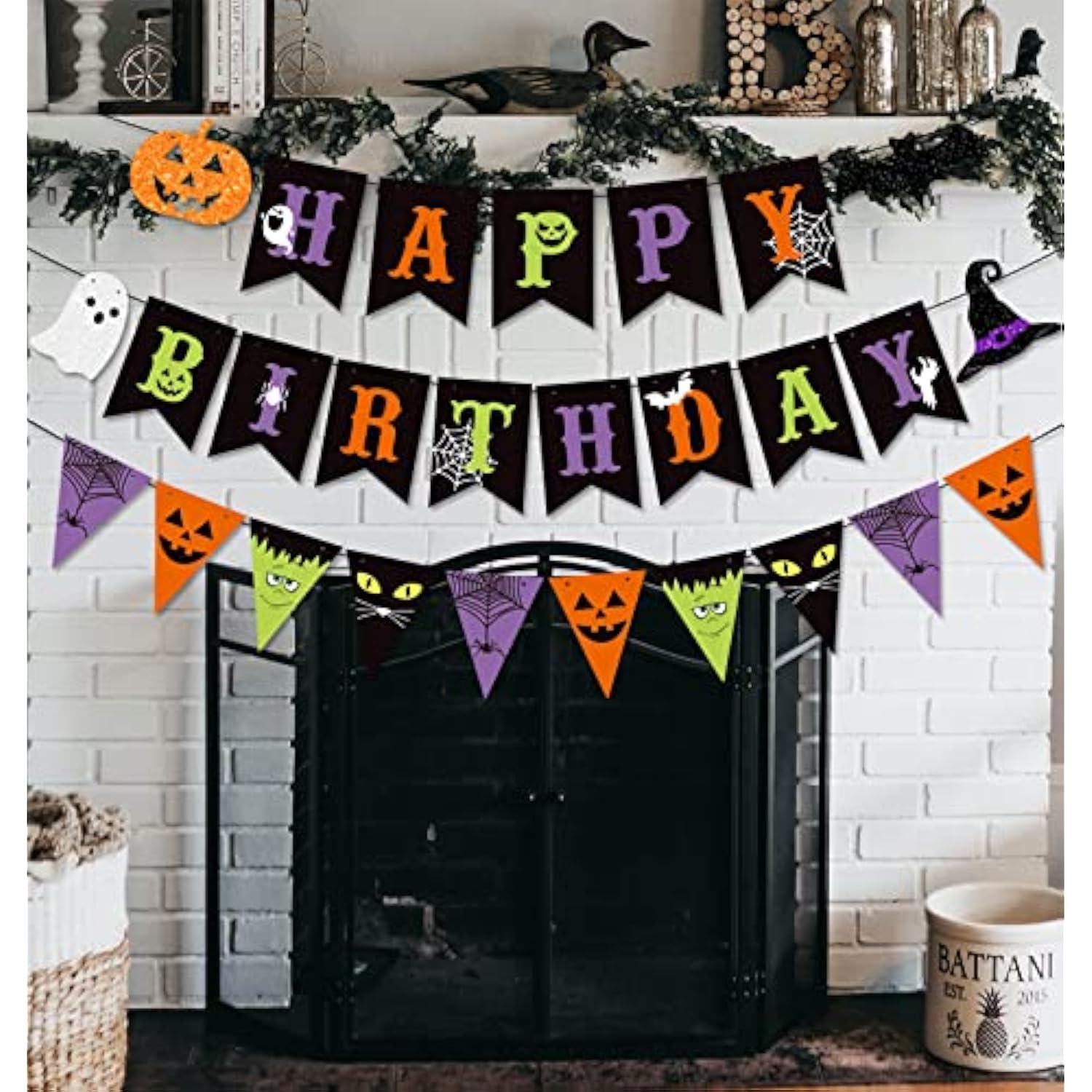 Colorful Halloween Happy Birthday Banner Pumpkin Ghost Pennant Party Decorations