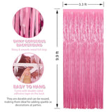 3 Pack 3.3 X 9.9 Ft Pink Foil Fringe Glitter Curtains Party Decorations, Tinsel Backdrop For Parties, Door Streamers For Birthday, Photo Booth Backdrops, Party Decor