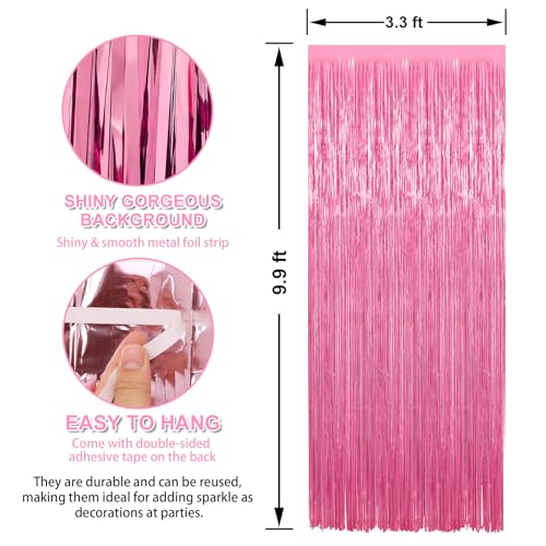 2 Pack Pink Party Streamers Backdrop, 3.3 x 9.9 ft