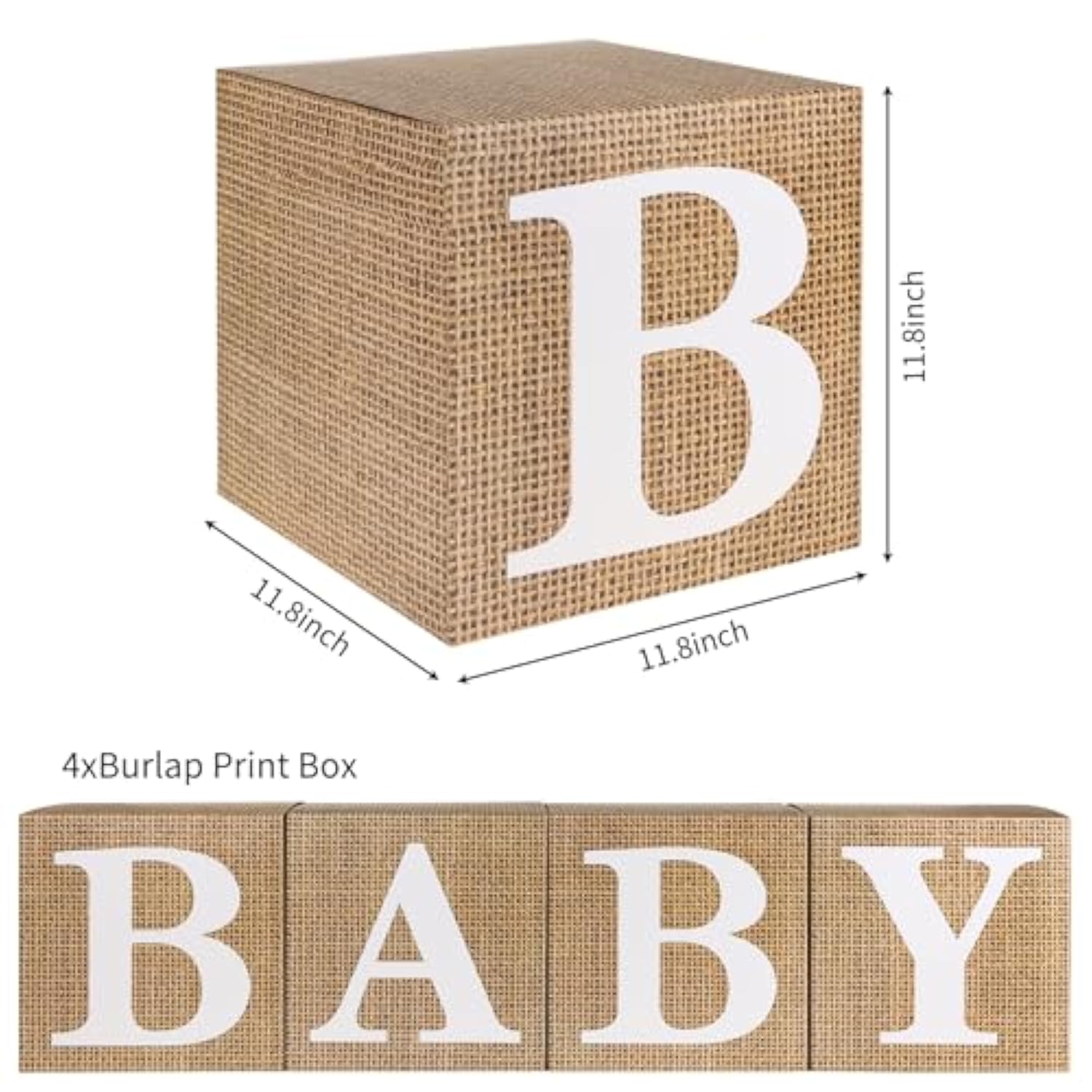 Baby Boxes With Letters For Baby Shower, 4Pcs Rustic Farmhouse Style Boho Balloon Boxes With Burlap Grain For Birthday Gender Reveal Decoration Backdrop Photo Props