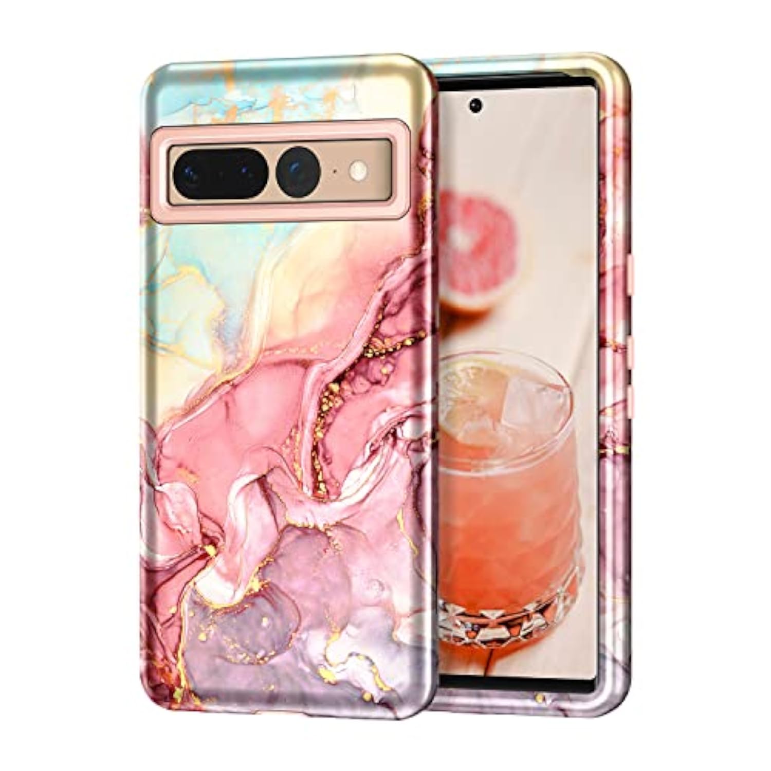 Google Pixel 7 Pro Marble Pattern 3 in 1 Heavy Duty Shockproof Case