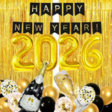 106 Pcs Gold Black Happy New Year 2026 Balloons Party Supplies