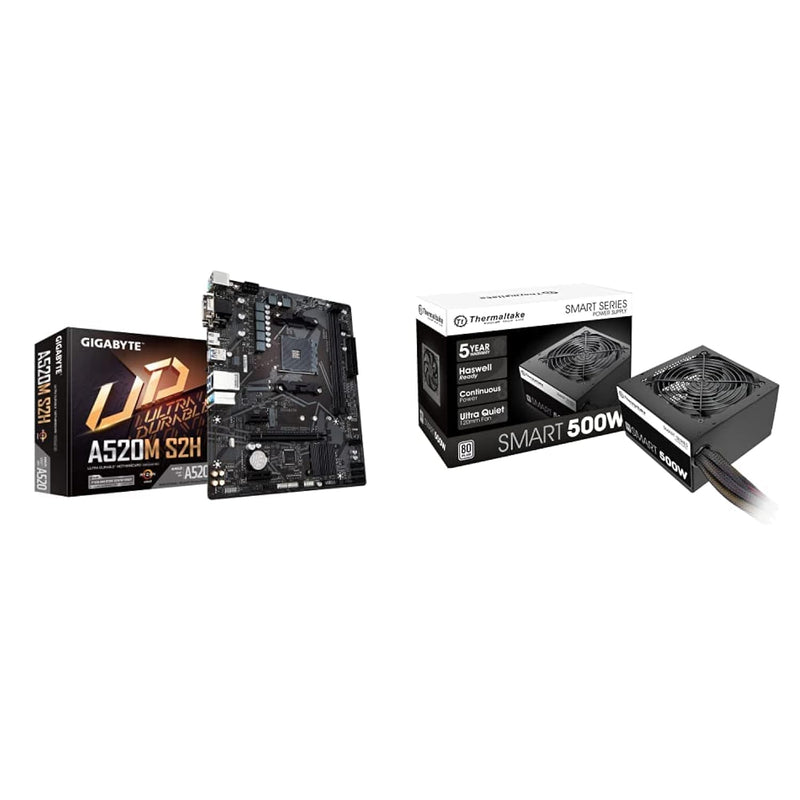 Gigabyte A520M S2H & Thermaltake Smart 500W 80+ White Certified PSU, Continuou