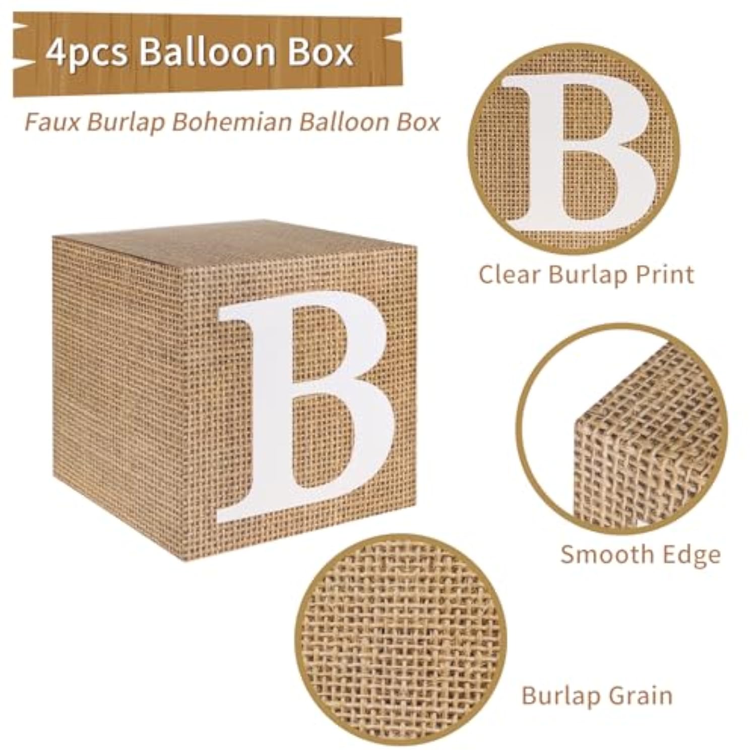 Rustic Burlap Baby Shower Boxes: Boho Party Decor - 4pcs