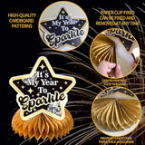 9pcs 2026 New Year Disco Honeycomb Centerpieces Black Gold Table Decor