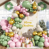 Sage Green And Pink Balloon Arch Kit, 137 Pcs Blush Pastel Pink And Green Baby Shower Garland With White Sand Metalic Gold Balloons For Boho Girls Woodland Wedding Jungle Safari Birthday Party Decor