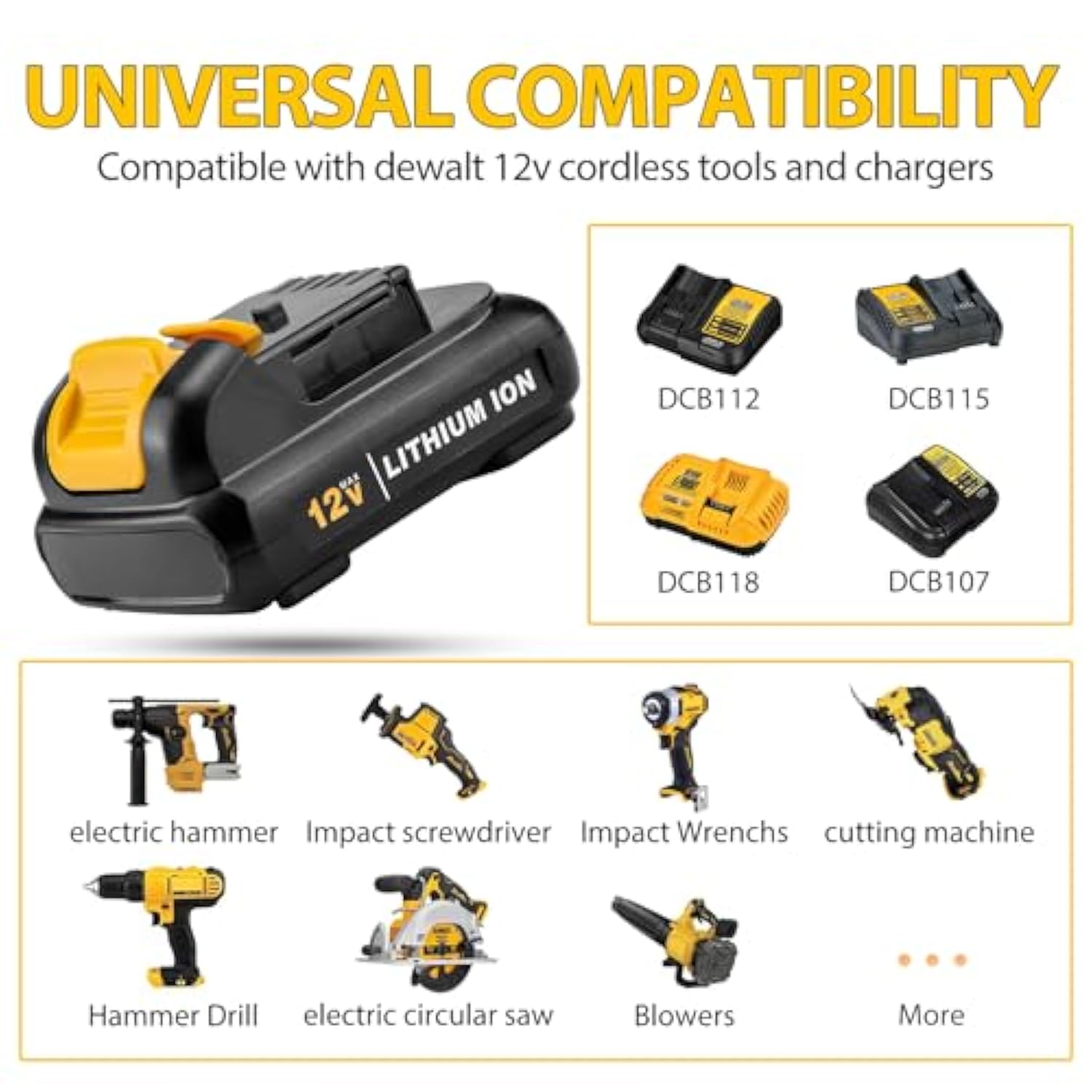 12V 4.0Ah Replacement Battery For Dewalt 12V Battery Dcb121 Dcb123 Dcb122 Dcb124 Dcb125 Dcb127 Compatible With All Dewalt 12 Volt Max Lithium Battery(2 Pcak)