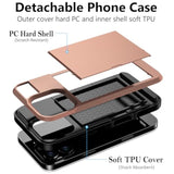 Compatible With Iphone 16 Pro Case With Card Holder Dual Layer Heavy Duty Drop Protection Hidden Sliding Card Slot Slim Wallet Phone Case For Iphone 16 Pro For Women Men, 6.3 Inch Rose Gold