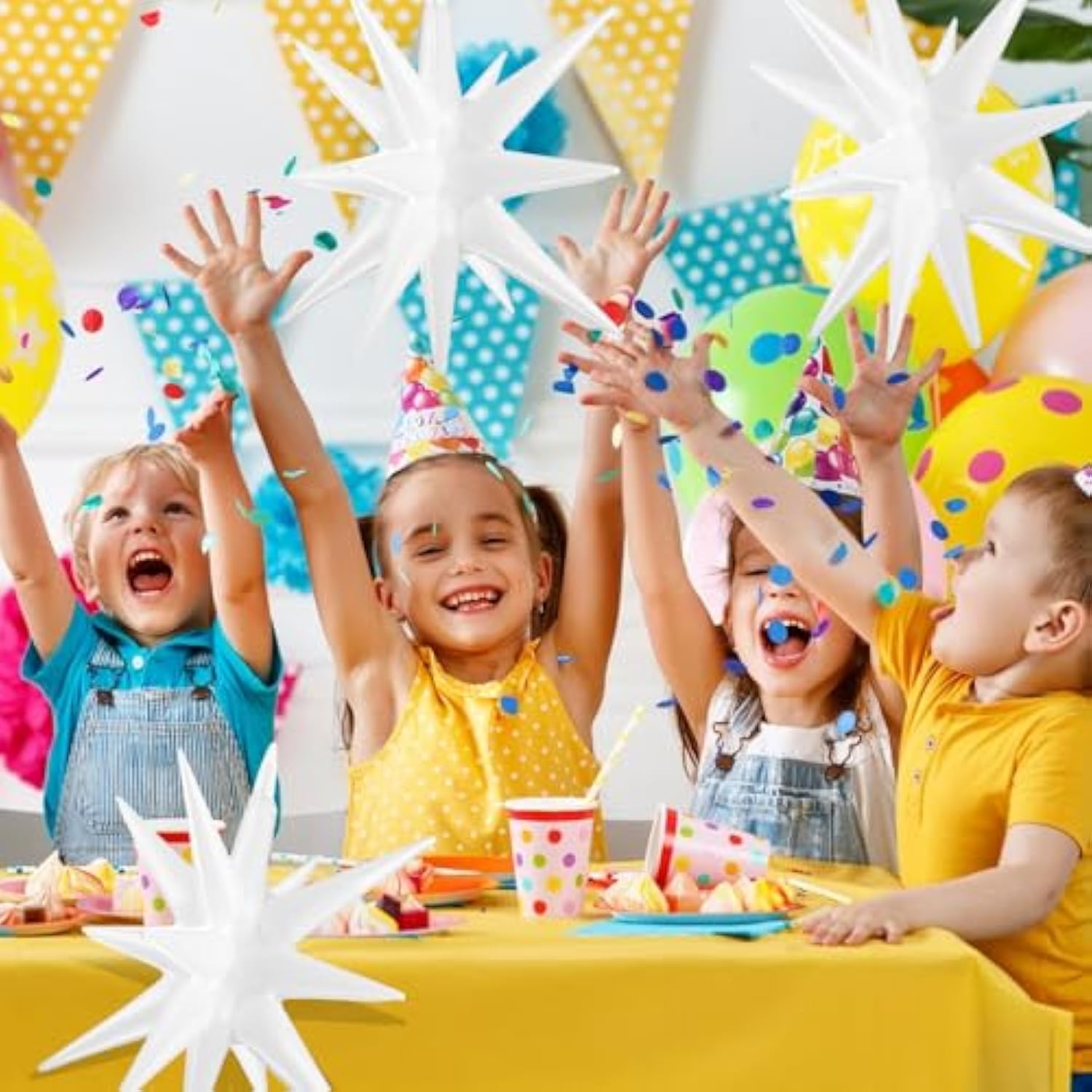 Star Balloons White Party Decorations 6 Cone Spike Explosion Star Balloon 22 Inch Mylar Foil Balloon For Wedding Christmas New Year Birthday Graduation Bachelorette Party