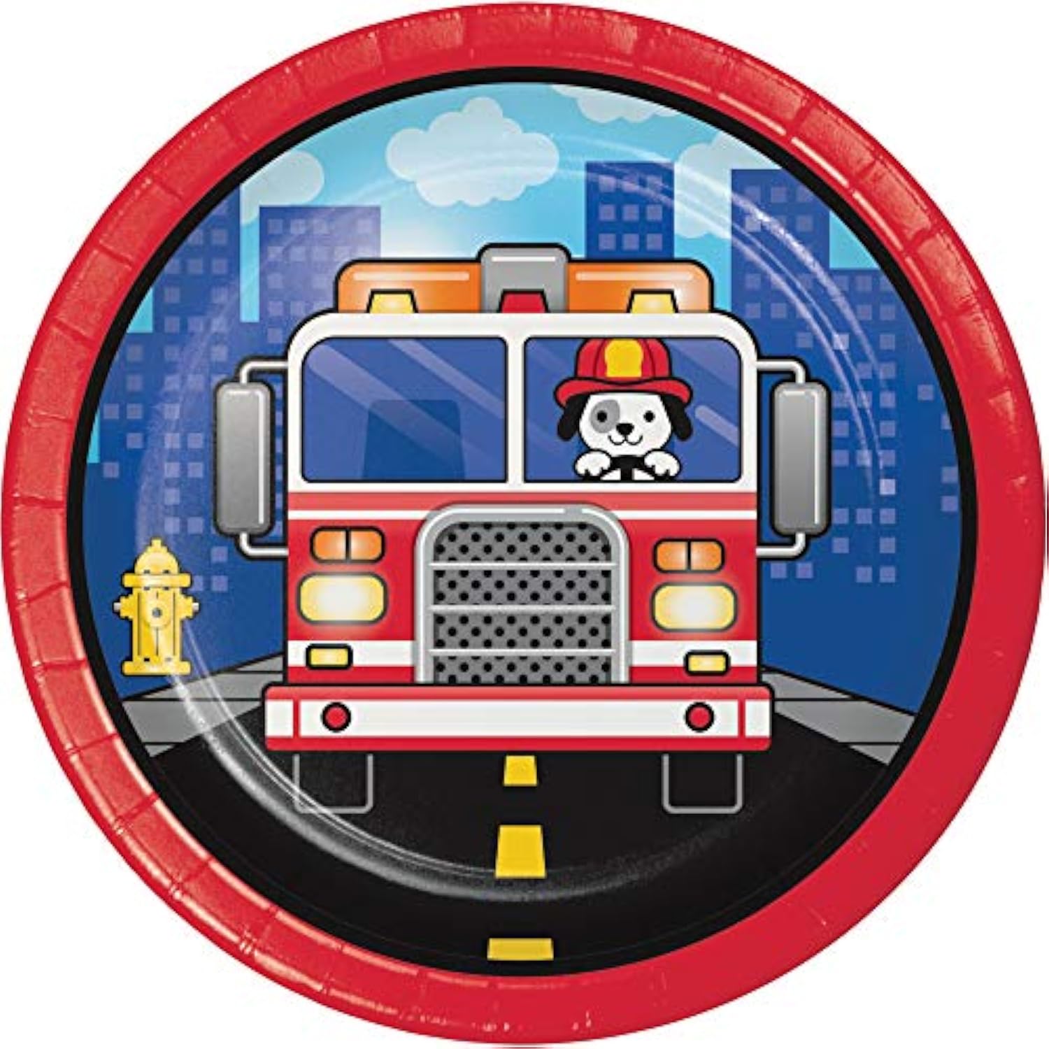 Fire Truck Birthday Party Supplies For 8 People | Bundle Includes Paper Plates And Napkins | Flaming Fire Truck Design