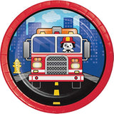 Fire Truck Birthday Party Supplies For 8 People | Bundle Includes Paper Plates And Napkins | Flaming Fire Truck Design