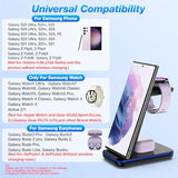 Wireless Charging Station For Samsung/Android, Fast Wireless Watch Charger Station Compatible For Samsung Galaxy S25 Ultra/S24/S23+/Z Flip 6/5 Fold 6/5, Watch7/6/Pro/Active 2 Galaxy Buds3/2 Pro(Black)