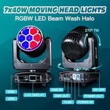 300W Moving Head Dj Light 7X40W Led Stage Lights Rgbw Beam & Wash & Halo Dmx512 Sound Activated For Parties Club Disco Events Wedding Church Opera