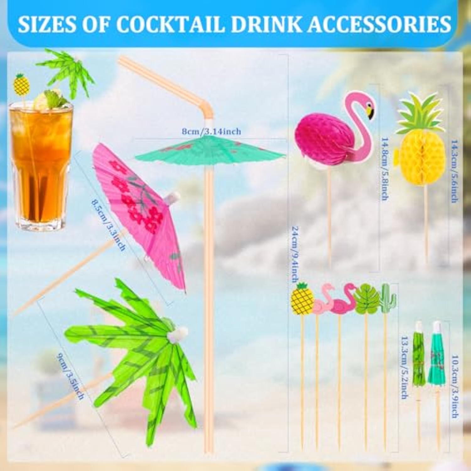 Drink Umbrellas, 180Pcs Cocktail Drink Accessories Includes Umbrella Straws, Umbrella Toothpicks, Decoration Picks For Aloha Tropical Hawaiian Luau Party Decorations