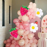 6Pcs 4D Pink Strawberry Balloon Flower Balloon For Strawberry Birthday Party Decorations Fruit Birthday Party Decor Spring Summer Party Picnic Parties Baby Shower Wedding Party Decoration
