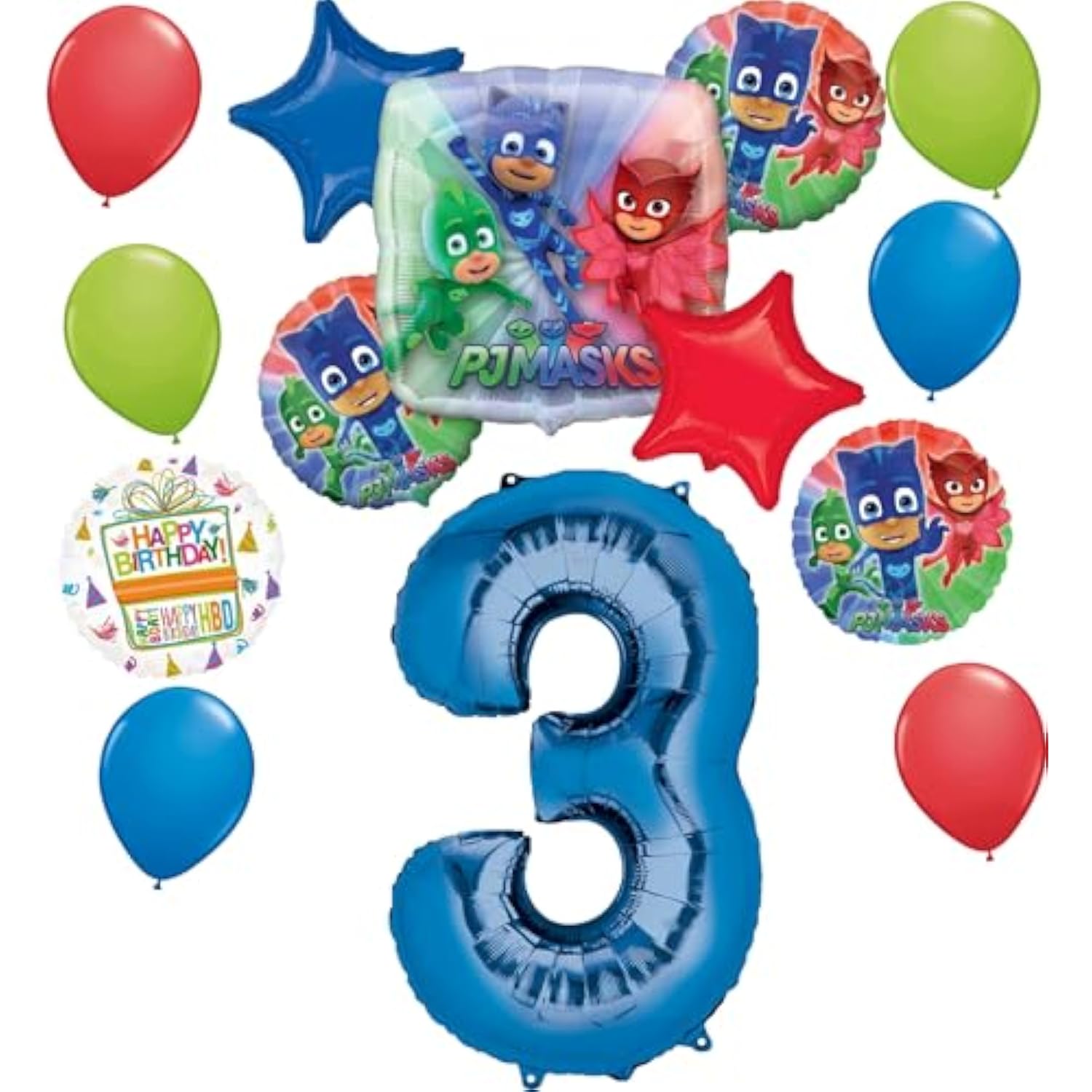 Anagram PJ Masks 3rd Birthday Party Supplies Gekko Owlette Catboy Balloon Bouquet Decorations